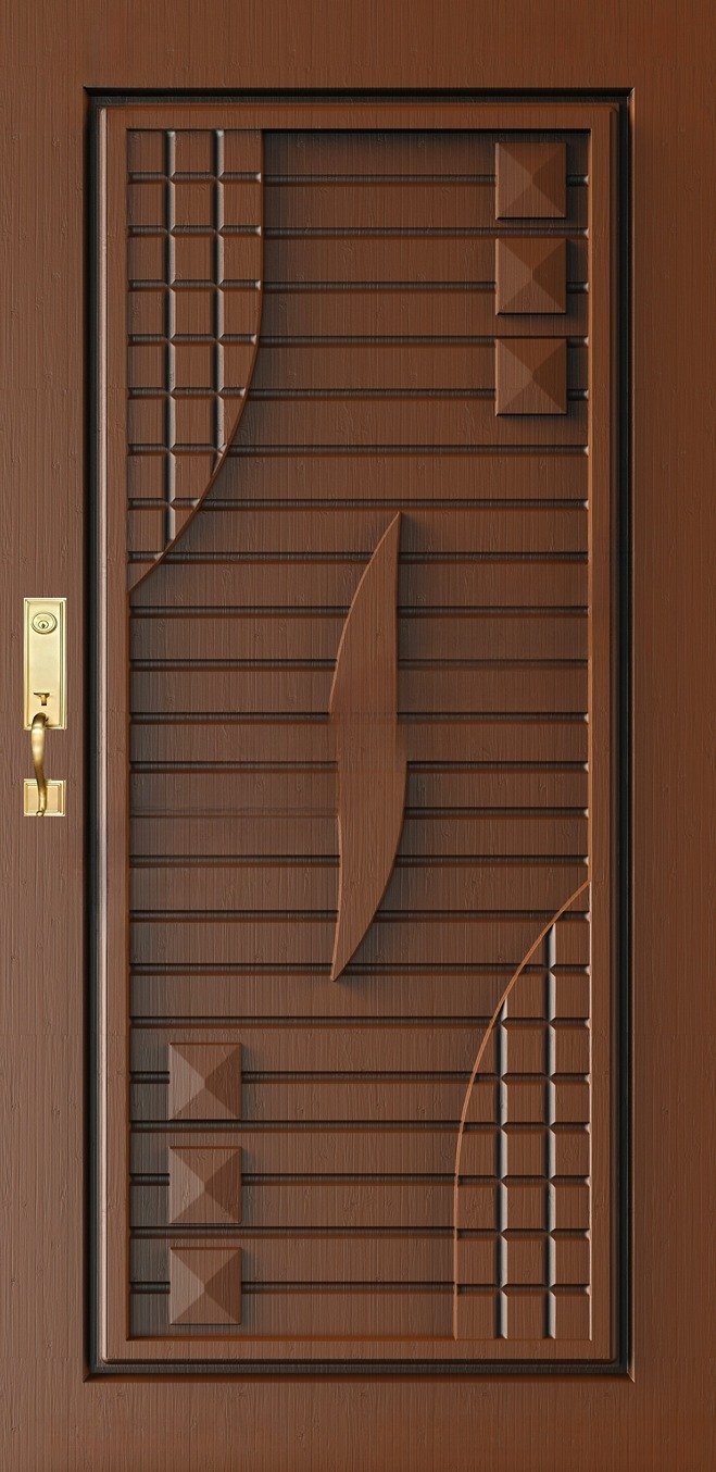 Doors - SKY-86 Modern Geometric Relief Carved Wooden Door 3D Model